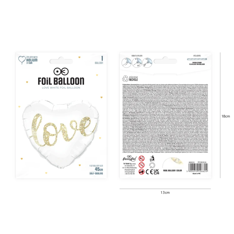 Balon foliowy serce Love biały 18cali