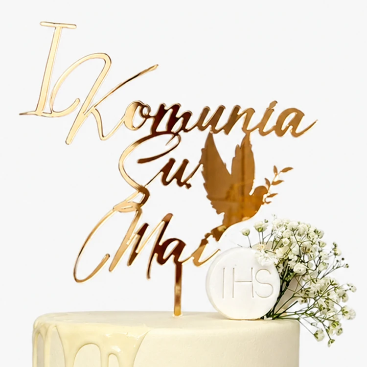 Personalizowany złoty topper na tort I Komunia Święta z imieniem