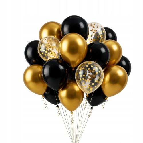 BALONY-urodzinowe-CZARNY-ZLOTY-KONFETTI-dekoracje-na-urodziny-mix-21sztuk-Stan-opakowania-oryginalne.jpg