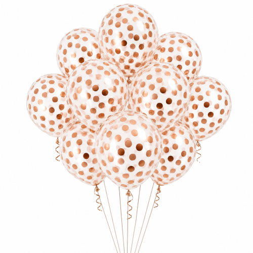 Balony-Przezroczyste-ROSE-GOLD-KONFETTI-Rozowe-Zloto-Urodziny-chrzest-10szt