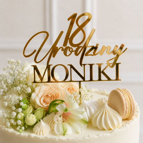 Topper_urodzinowy_personalizowany_imię + cyfra_Złoty_delikatny_dekoracje_urodzinowe_napis_na_tortr