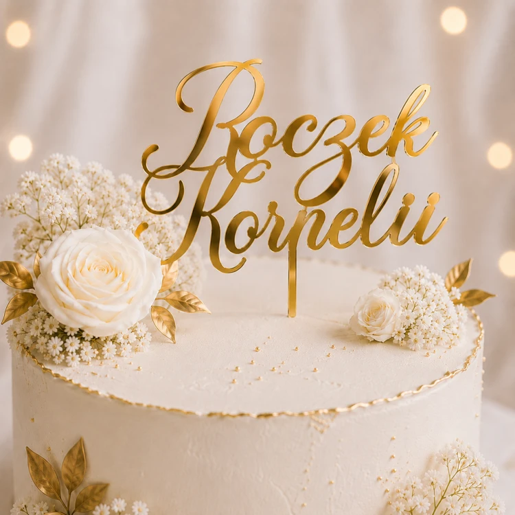 Topper_dekoracje_na_tort_Roczek_imię_dekoracje_prosty_złoty