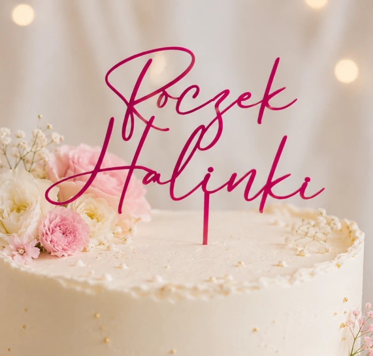 Topper_dekoracje_na_tort_różowy_Roczek_imię_dekoracje_delikatny