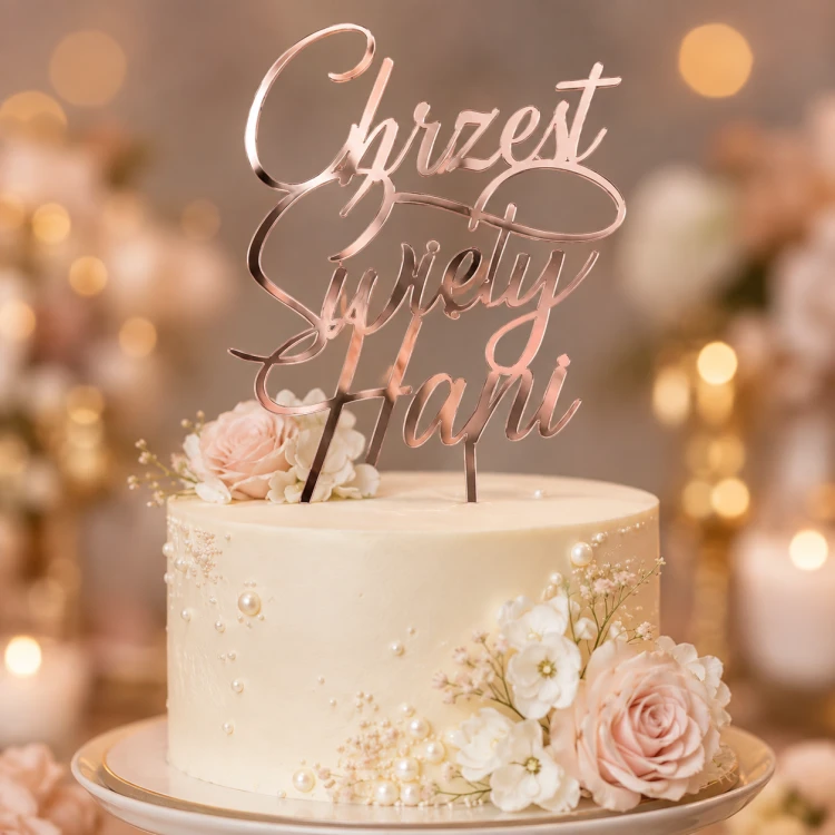 Topper_na_tort_dekoracje_na_chrzest_święty_imię_personalizowany_Rose_Gold_piker_tortowy