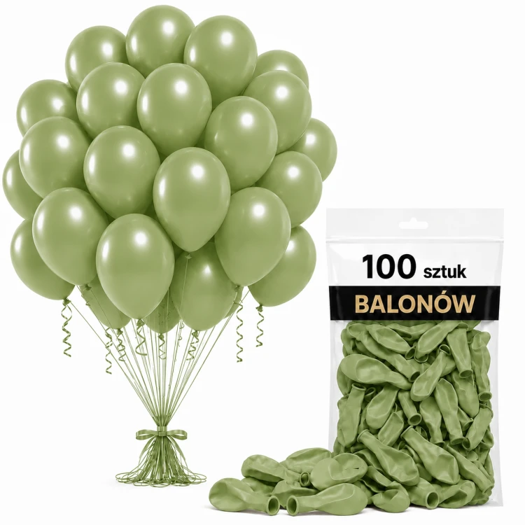 Balony_dekoracje_na_urodziny_lateksowe_zielony_oliwkowy_100_szt