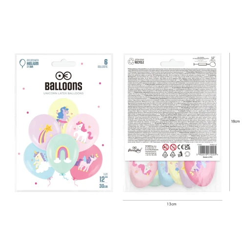 Balony_dekoracje_urodzinowe_Jednorożce_12cali_6szt_zestaw_dekor