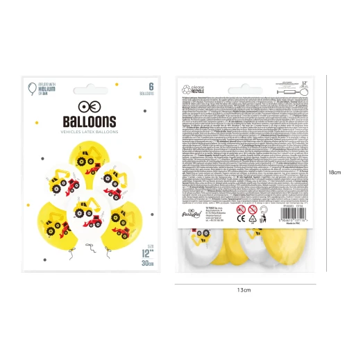 Balony_dekoracje_urodzinowe_budowa_Koparka_spychacz_12cali_6szt