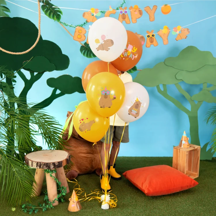 Balony_dekoracje_urodzinowe_Capybara 12cali_6szt_pudełko_pokaz
