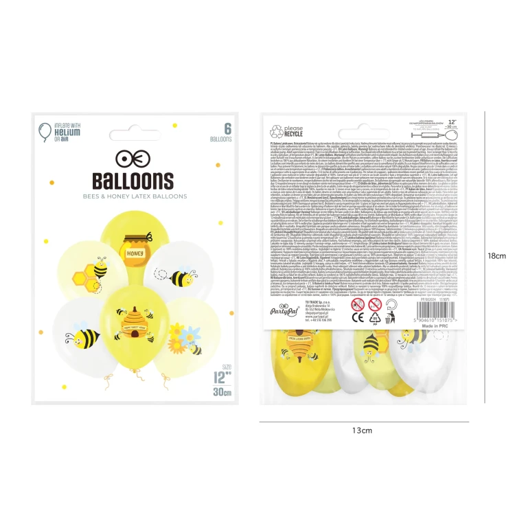 Balony_dekoracje_urodzinowe_Pszczoły 12cali_6szt_zestaw