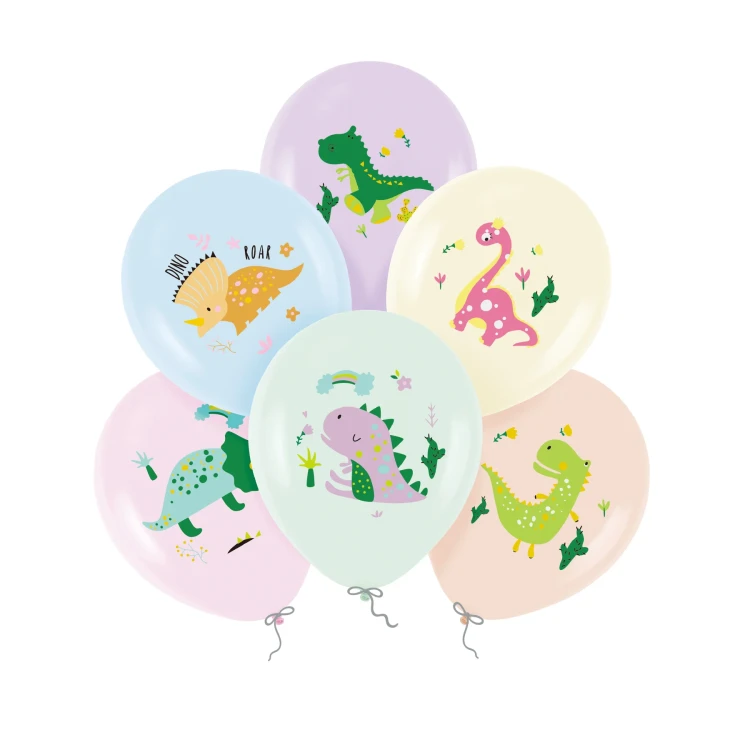 Balony_dekoracje_urodzinowe_Dinozaury_pastelowe_12cali_6szt