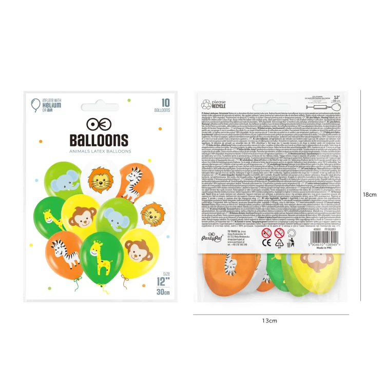 Balony_dekoracje_Urodzinowe_Zwierzątka_safari_zoo_kolorowe_12cali_zestaw