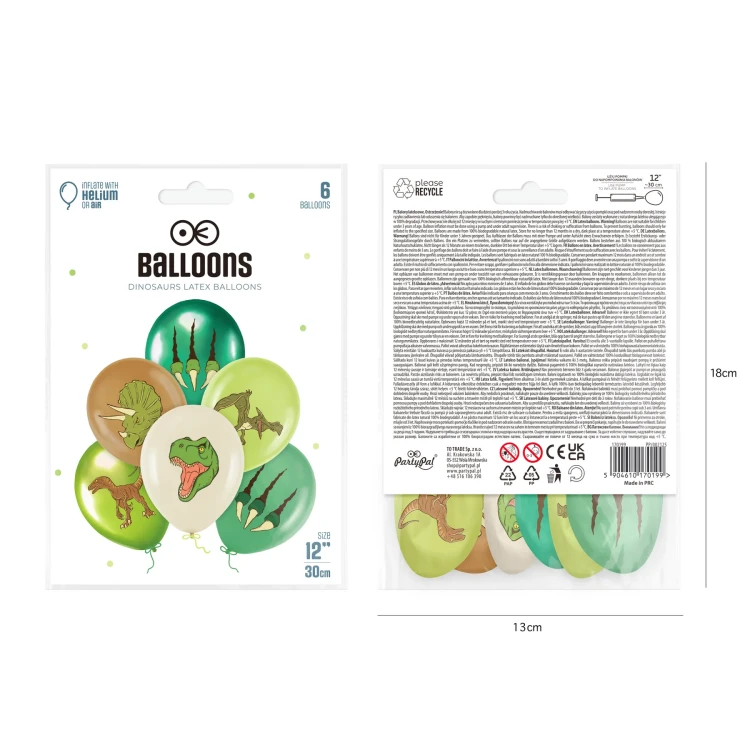 Balony_dekoracje_na_urodziny_Dinozaury_T-REX_12_cali_6szt_opakowanie