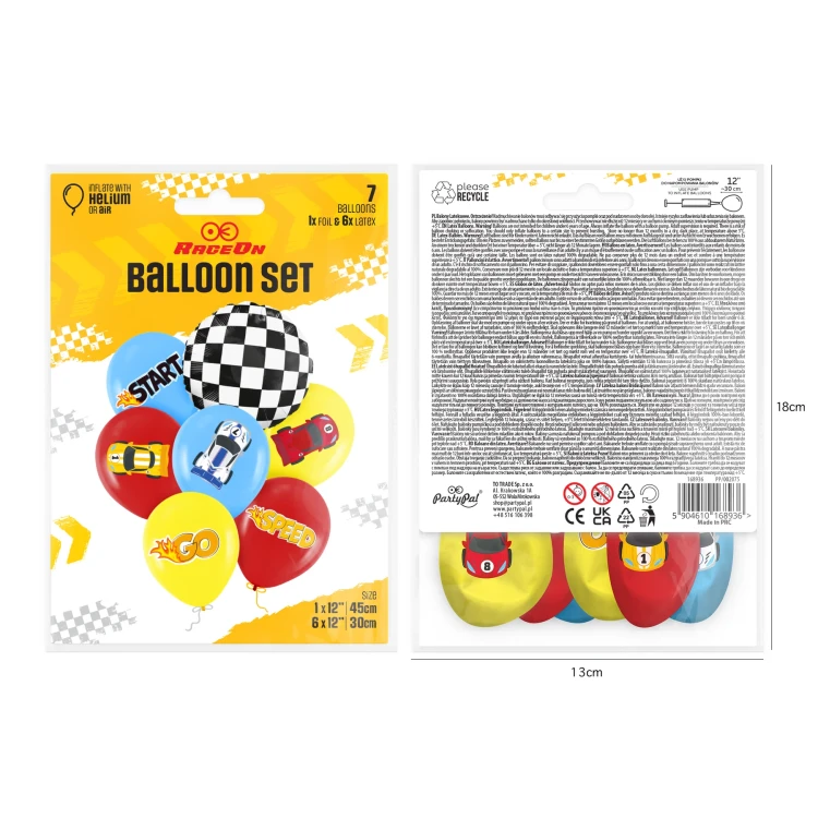 Balony_dekoracje_urodzinowe_Samochody_Wyścigówki_12_cali_7szt_opakowanie