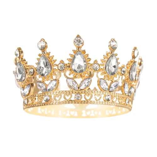Topper-Dekoracja-na-tort-Korona-złota-ze-srebrnymi-kryształkami-10-cm