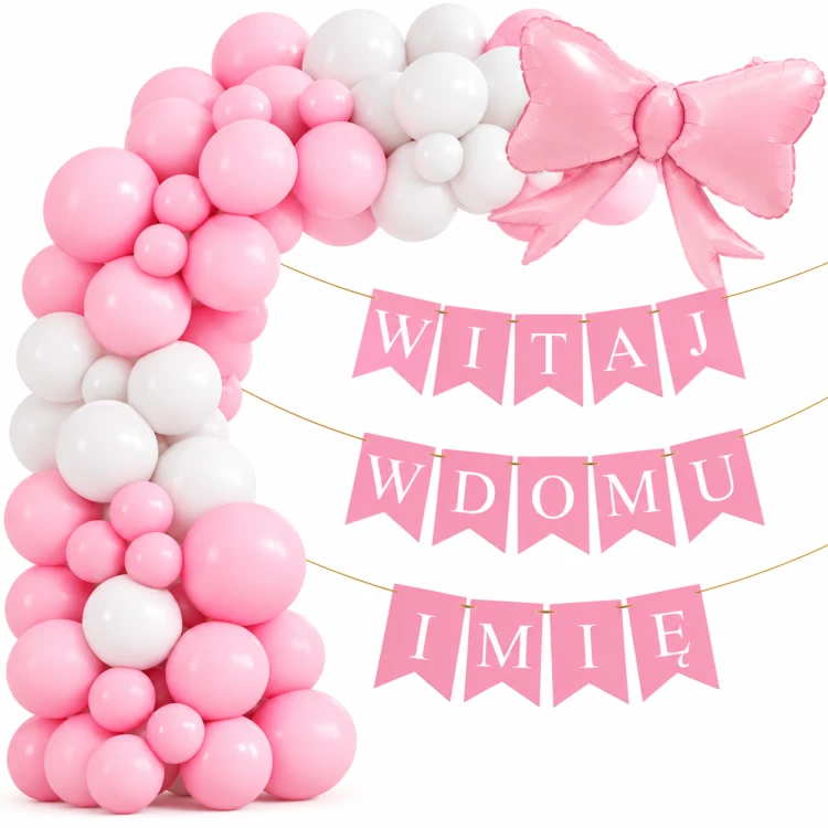 Pastelowy łuk balonowy i girlandy powitalne.png