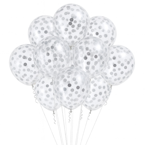 balony ze srebrnym konfetti