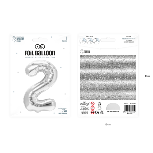 Balon foliowy cyfra 2 srebrny 70cm