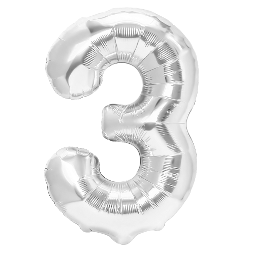 Balon foliowy cyfra 3 srebrny 70cm