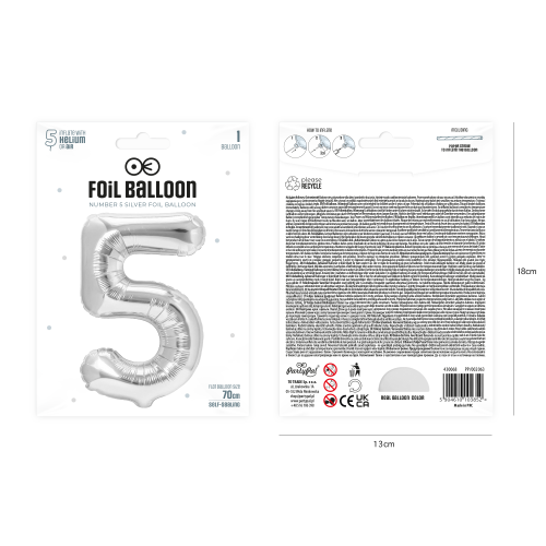 Balon foliowy cyfra 5 srebrny 70cm