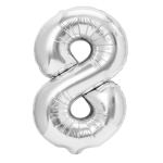 Balon foliowy cyfra 8 srebrny 70cm