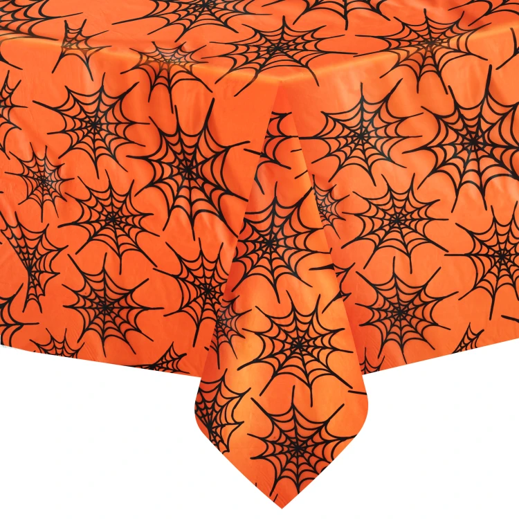 Obrus Halloween pajęczyny pomarańczowo-czarny 137x274cm