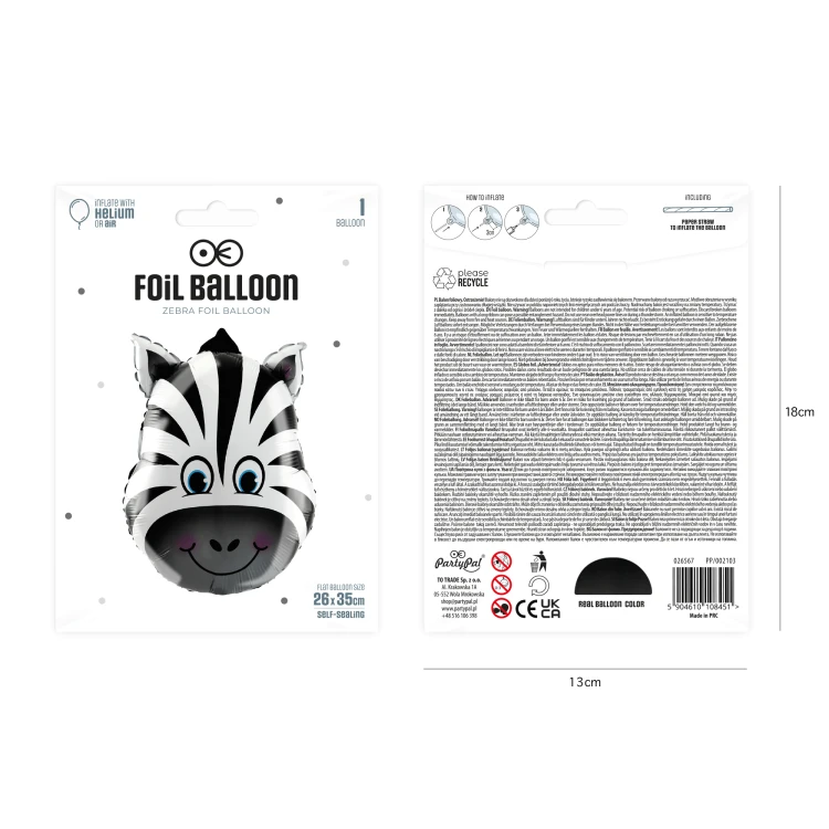 Balon foliowy Zebra 26x35cm