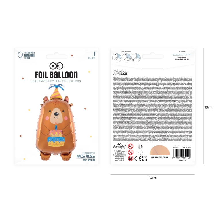Balon foliowy Urodzinowy Miś 44x78cm
