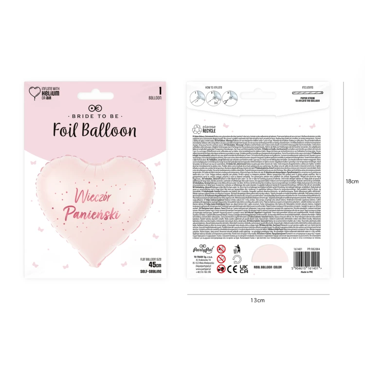 Balon foliowy Serce Wieczór Panieński 18 cali