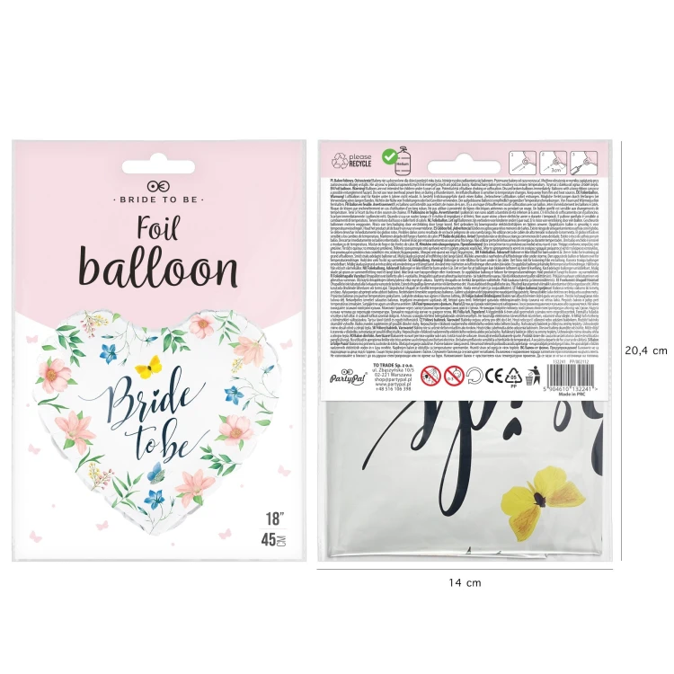 Balon foliowy serce Bride to be Kwiaty 45cm