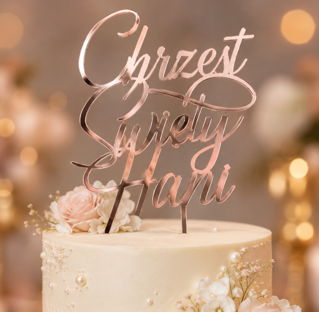 Topper_na_tort_dekoracje_na_chrzest_święty_imię_personalizowany_Rose_Gold