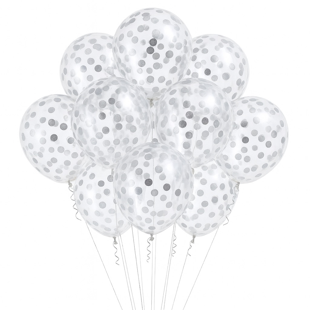 balony ze srebrnym konfetti