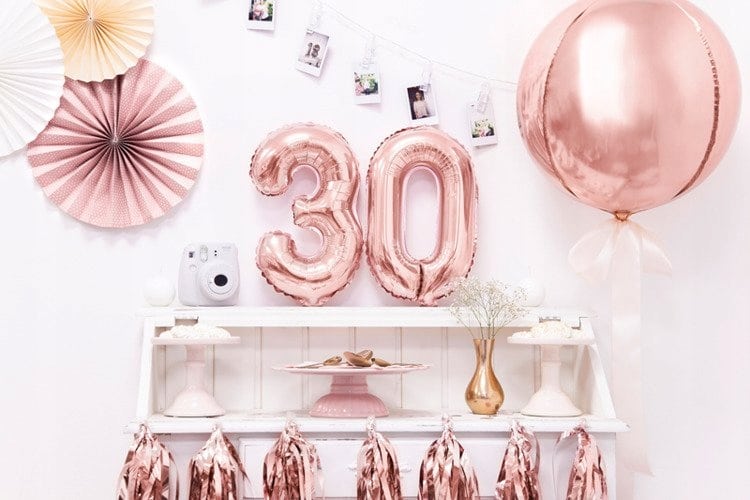 Balon foliowy rose gold cyfra 30 trzydziestka dekoracje na urodziny różowy - obrazek 2