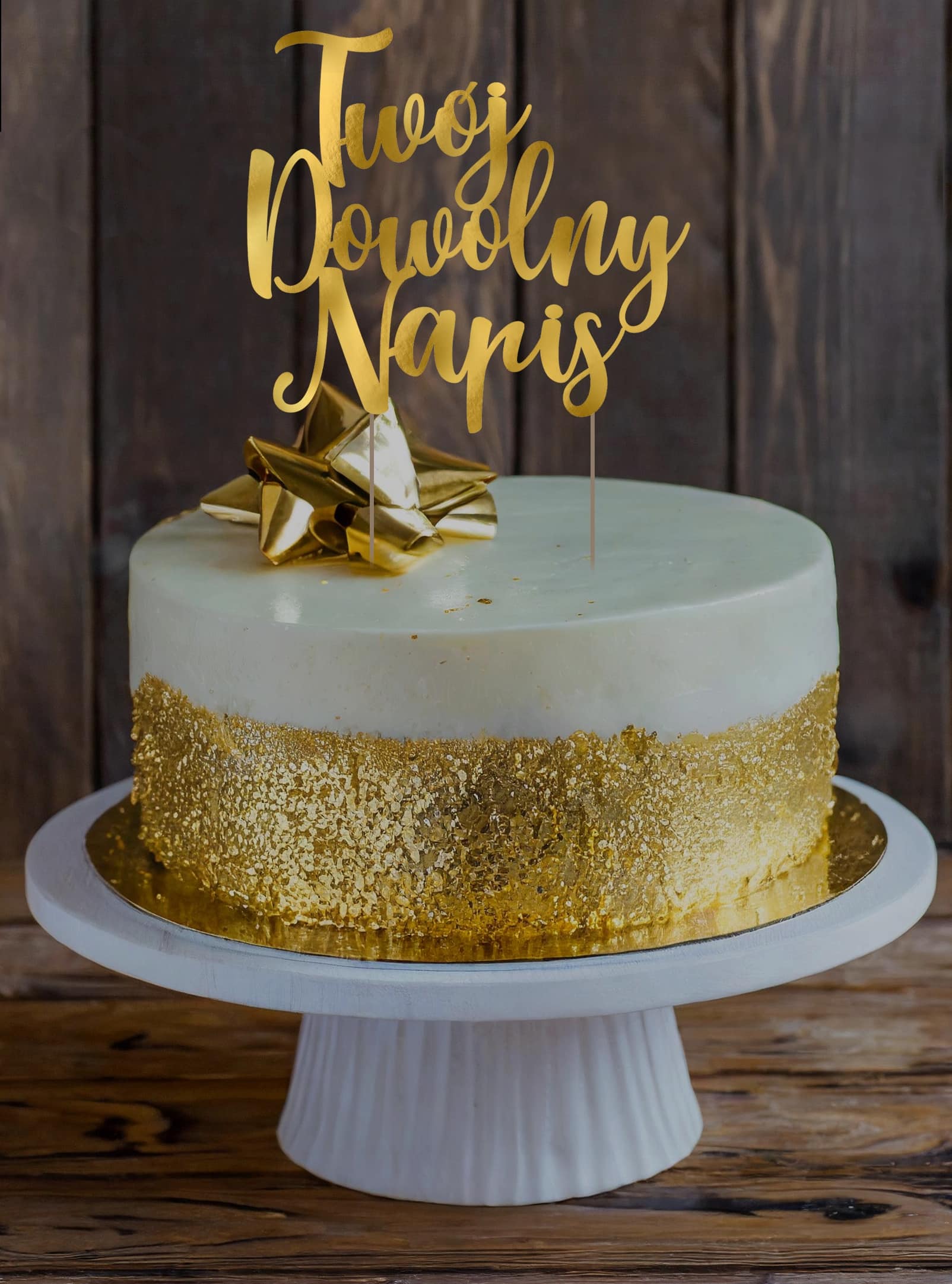 TOPPER dekoracje na tort twój dowolny napis ZŁOTY dekoracja napis na tort - obrazek 2