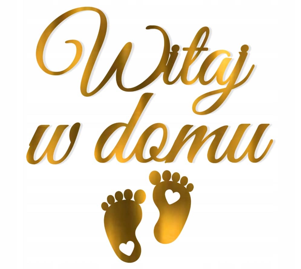 BANER napis WITAJ W DOMU dekoracje na POWITANIE dziecka złoty błyszczący