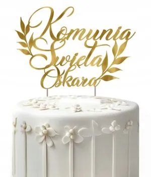 Biały Tort z topperem "komunia święta" oraz imie dziecka